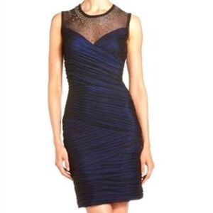 BCBG MAXAZRIA MESH Overlay black / blue Rhinestone Dress Size Small